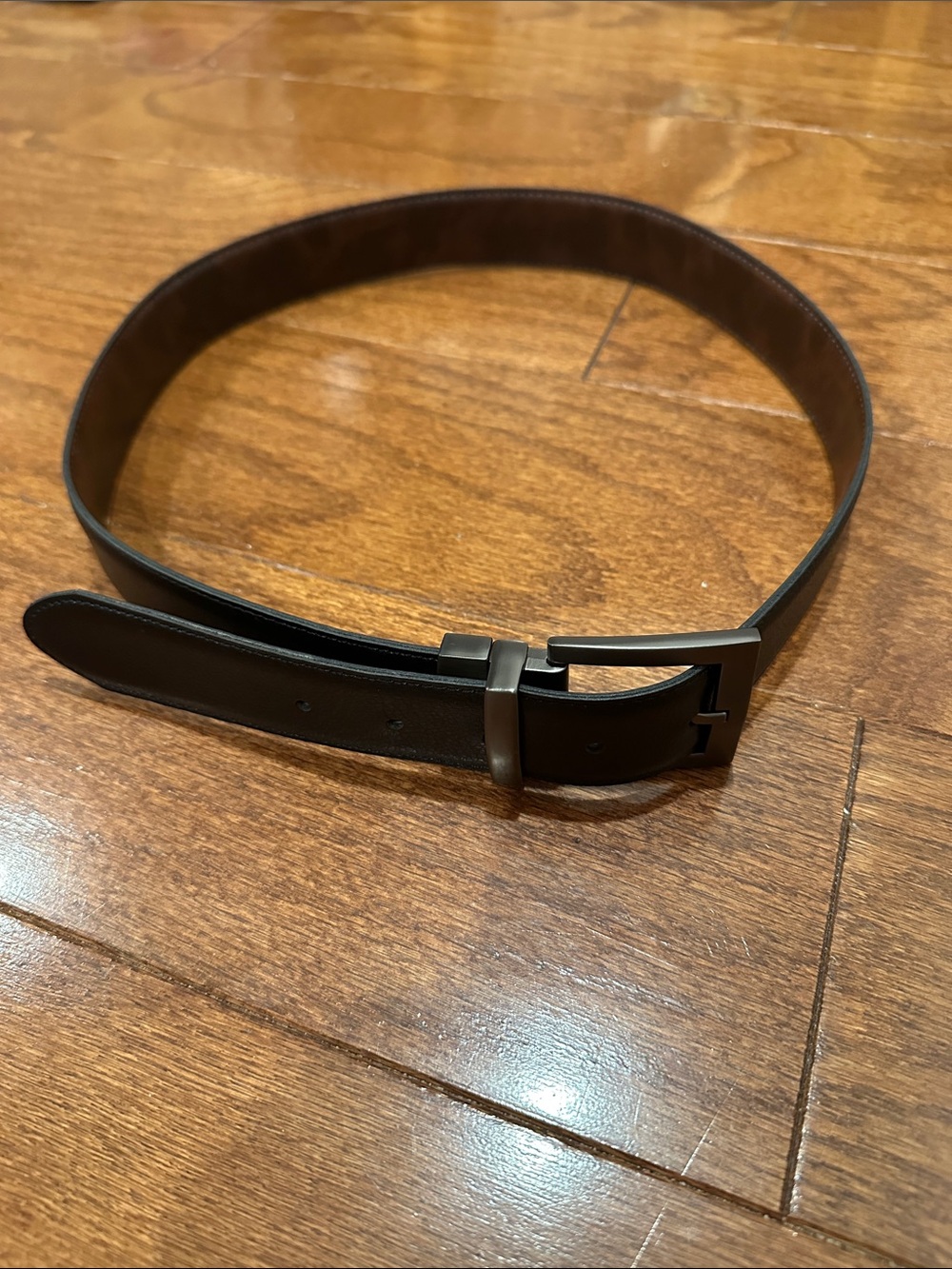 Classic Black and brown faux Leather reversible belt with Gunmetal Buckle - Picture 6 of 7